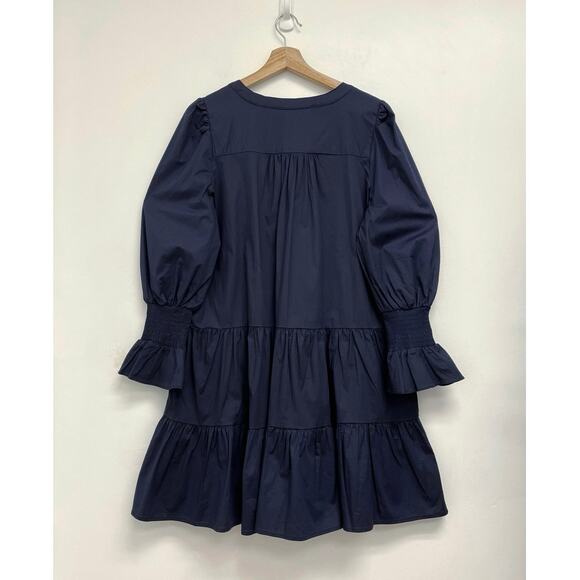 Tuckernuck Pomander Place Navy Cotton Poplin Kenzo Tiered Shift Dress - Large - Picture 4 of 12